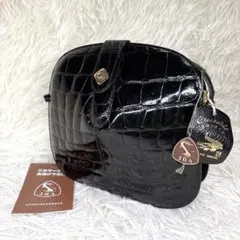 JRAタグ付 クロコ型押し エナメル ハンドバッグ ブラック レザー 高級感