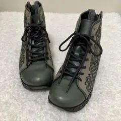 ☆ FIZZ Reen 刺繍入りハイカットブーツ (グリーン) 23.5㎝ 3E