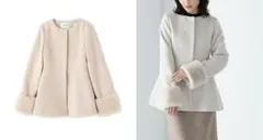 (K12514) ナチュラルビューティベーシック フェイクファー袖ペプラムコート