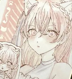 h*☆様 オリジナル手描きイラスト「きらめき猫耳アイドル」　コピック　小色紙　原 小色紙】 手描きイラスト アナログ 原画 オリジナル 猫耳 女の子
