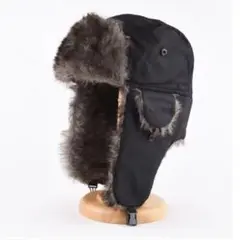 フライトキャップ 防寒 パイロット ファー 耳あて 黒 ブラック 極暖 帽子