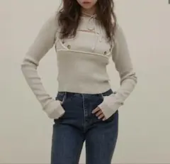 ANDMARY Elf button knit tops beige トップス - メルカリ