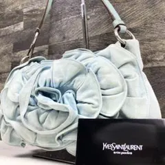 イヴサンローラン リヴゴーシュ ナジャ アクセサリーポーチ 花 水色