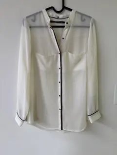 ZARA バイカラー　シアーシャツ　長袖シャツ M ホワイト