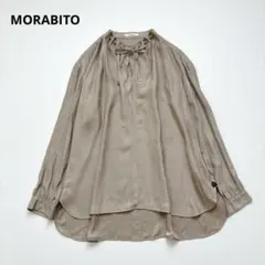 美品✧ モラビト ギャザーリボンブラウス とろみ 牛革パッチ 洗える 38のサムネイル