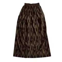 総柄ロングスカート ONEサイズ ブラウン系 ウエストゴム 裏地あり アニマル風