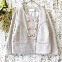美品✨ジルスチュアート　ノーカラーツイードジャケット（M）ピンク　春a1882のサムネイル
