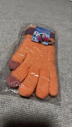 オレンジ ニット手袋 指先タッチ対応