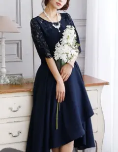 POURVOUS フォーマルワンピースドレス　ネイビーMサイズ