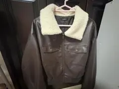 ブルゾン ボア襟付きブラウンジャケット Lサイズ