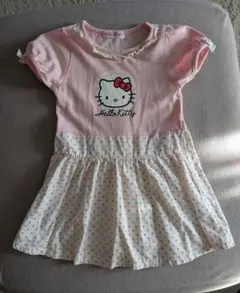 訳ありHello Kitty 半袖ワンピース 90 ピンク ドット ハローキティのサムネイル