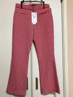 赤と白のギンガムチェック柄 フレアパンツ 新品タグ付き