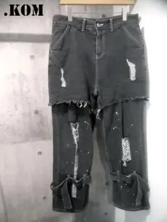 .KOM フェイクレイヤード ハードダメージ加工 ボンテージ デニムパンツ