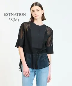 美品✨ESTNATION シアーブザムシャツ ブラウス チュニック ネイビー Lのサムネイル