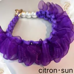 ハンドメイド パラコード ハンドストラップ パープル 紫 シフォンリボン