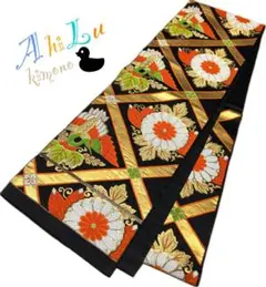 【A1-40】卒業・入学式におすすめ 袋帯 六通 ゴールド黒オレンジ 402cm