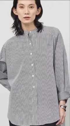 soeju バンドカラー ロングシャツ ストライプ 長袖 スタンドカラー 美品