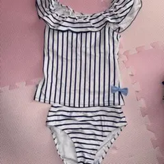 ストライプ柄タンクトップ水着（リボン付き）