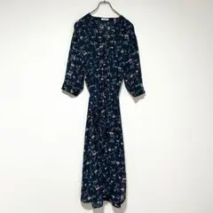 n1157【グラシア】美品 花柄ロングワンピース ネイビー ハニーズ 2way