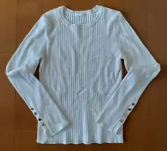 ホワイト　リブボタンスリーブセーター　S