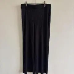 H&M リブワイドパンツ L ブラック ウエストゴム美品