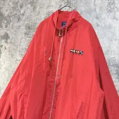 【シンプル ワンカラー】赤 L〜 ワンポイント刺繍 リブネック フルジップ