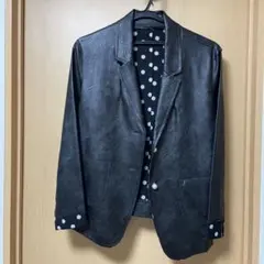 レディース 黒レザーブレザー ドット裏地　イタリア製
