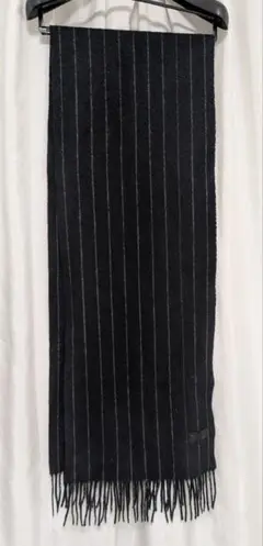 ポール・スミス　カシミヤマフラー　黒ストライプマフラー フリンジ付き