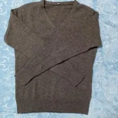 無印ヤク混合モカ茶Vネック 長袖セーター Mサイズ