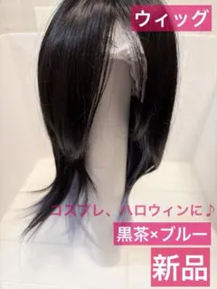 【新品】コスプレ　ウィッグ ブラック×ブルー インナーカラー　ハロウィン