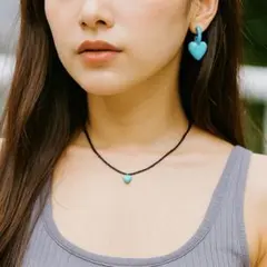 ターコイズブルー ハート型ネックレス　ビーズネックレス　ミントグリーンハート