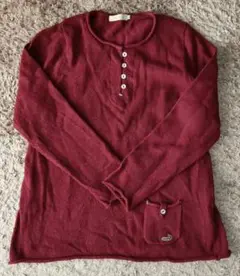 クロコダイル　赤 ウール混 長袖セーター ボタン付き　L