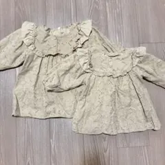 バースデイ　刺繍フリルワンピース　ベージュ　淡色　チュニック90 100 姉妹