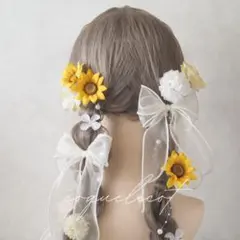 ひまわりの髪飾り イエロー／ウェディング 結婚式 前撮り お誕生日フォト②
