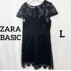 ザラベーシック ワンピース ドレス 花柄 レース 半袖 ZARA ブラック L