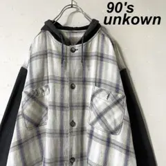 古着 unknown オンブレ チェック ネルシャツ パーカー