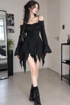 SHEIN ハロウィン ゴシック風 オフショルダーワンピース ブラック Sサイズ