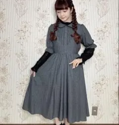 しまむら 青木美沙子 ニナス コラボ ワンピース LL 濃灰 ストライプ 新品