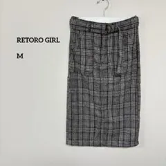 RETORO GIRL チェック千鳥柄タイトスカート M 膝丈　c879③
