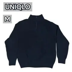 UNIQLO ウォッシャブルミドルゲージハーフジップセーター M メンズ 紺