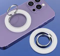 【新品】　360°回転スマホリング＋MagSafeシール2枚セット　ホワイト