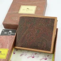 未使用品　箱付き　ETRO エトロ　二つ折り財布　レザー　ペイズリー柄　ブラウンのサムネイル