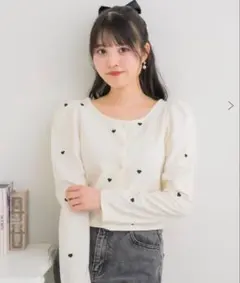 ems excite ドット釦パフ袖CTカーデのサムネイル