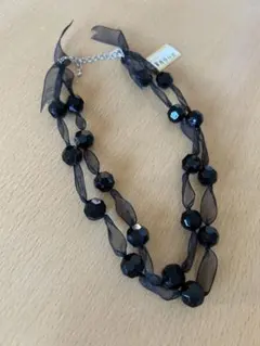 新品タグ付き ブラック 多連ビーズネックレス オーガンジー フォーマル