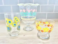 レトロ グラス 佐々木クリスタル 3個 セット 昭和 ガラス コップ ポップ