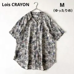 ■ロイスクレヨン半袖花柄シアーブラウス レーヨン ギャザー ゆったり Mのサムネイル