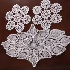白色レース編みドイリー3点セット