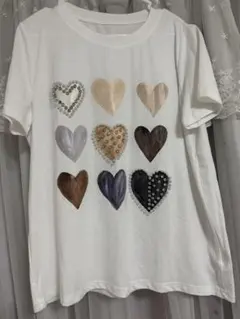 SHEIN ハートモチーフ ビジュー パール 半袖Tシャツ