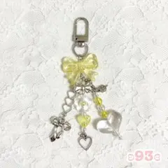 ʚ93ɞビーズキーホルダー リボン ハート イエロー 黄色