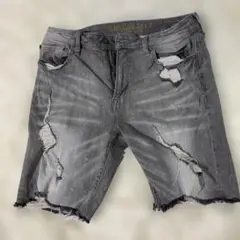 美品　アメリカンイーグル ダメージデニム ショートパンツ グレー 33
